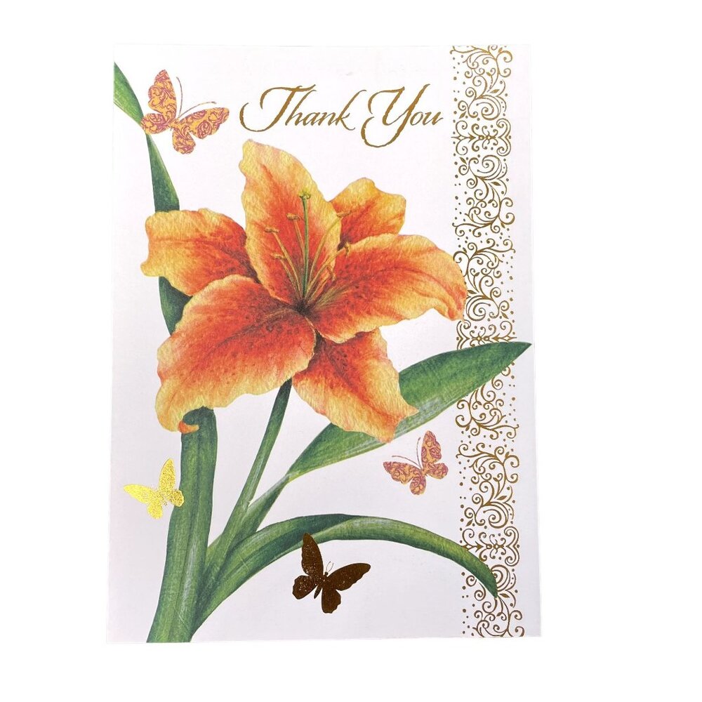 Lilly Thank You Card Gold Foil Outline u Envelope Included A7 Greeting Cards